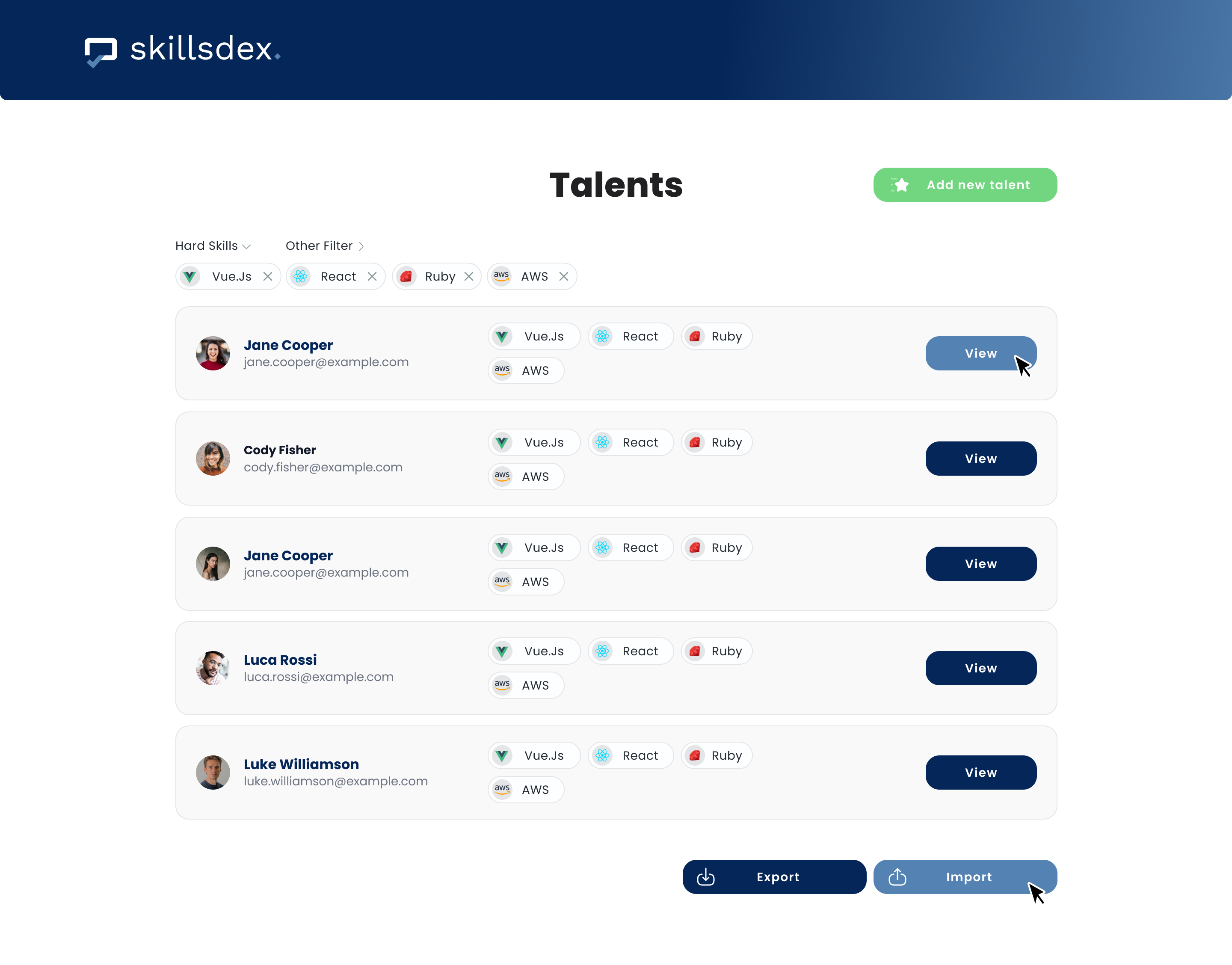 Skillsdex Business Talents Database